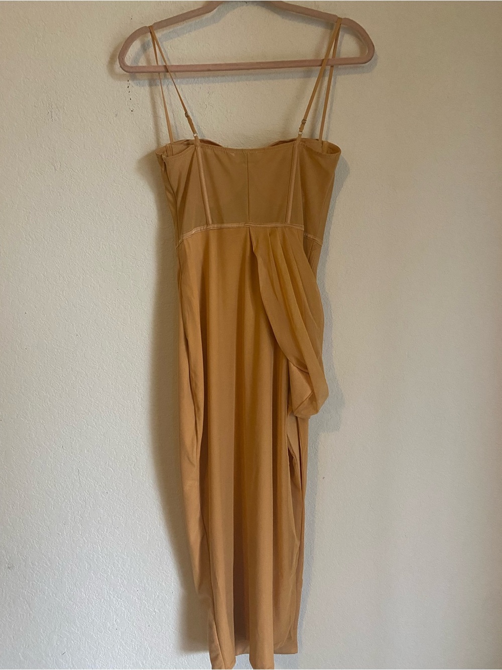 Oh Polly Glam Gold Draped Corset Midaxi Formal Dress Asymmetric Wrap Slit 4 - Picture 9 of 16